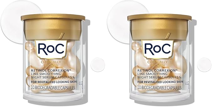 RoC Retinol Correxion Line Smoothing Night Serum Capsules, Daily Anti-Aging Skin Care Treatment for Fine Lines, Dark Spots, Acne Scars, 10 Count (Pack of 2)