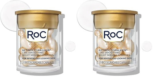 RoC Retinol Correxion Line Smoothing Night Serum Capsules, Daily Anti-Aging Skin Care Treatment for Fine Lines, Dark Spots, Acne Scars, 10 Count (Pack of 2)