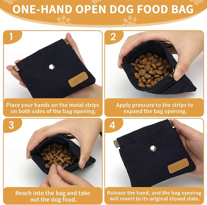 Dog Treat Pouch for Pet Training, Carabiner & Magnetic Buckle, Black