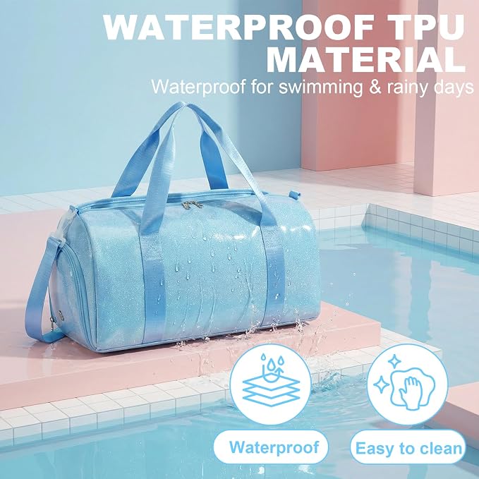 Gym Bag Sports Duffle Bag with Wet Pocket Weekender Overnight Bags with Waterproof Shoe Pouch and Air Hole for Girls Kids Women Workout Travel Bags (Blue)
