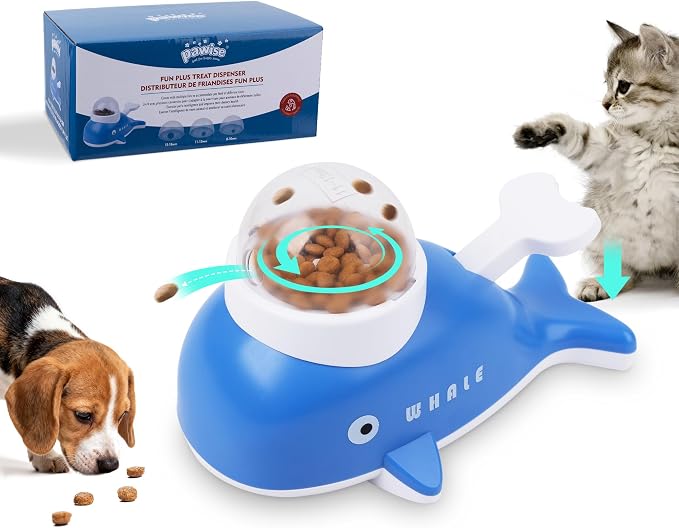 PAWISE Interactive Whale Dog Puzzle Toy & Cat Slow Feeder Food Dispenser
