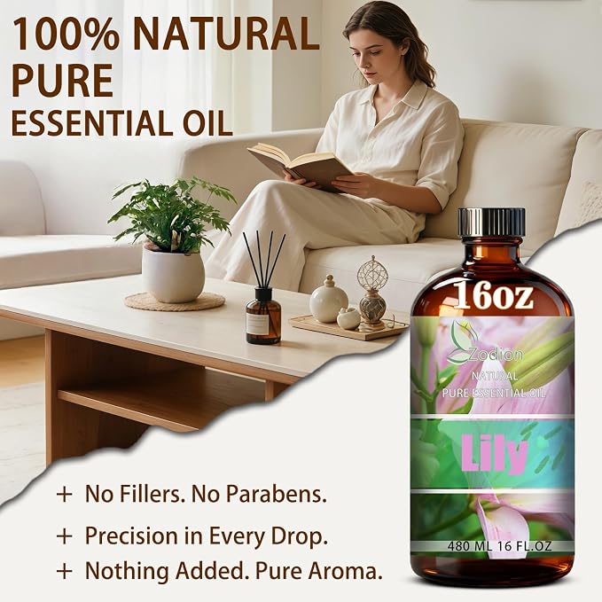 Lily Essential Oil, Lily Oil for Diffuser, 16 Fl Oz(480ml) | Candle Making, Soap Making, aroma, Strong Scent, Pure, Natural, Home Fragrance, Massage, Large Bottle