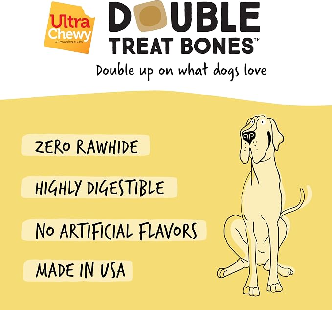 Ultra Chewy Yogurt with Banana Dog Treats, 24 Count | Double Treat Bones, Long-Lasting, Made in USA, Large and Small Breeds, Highly Digestible