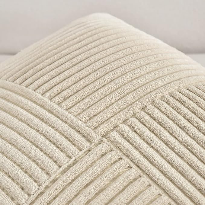 Fancy Homi Tan Decorative Throw Pillow Covers 16x16 Inch for Living Room Couch Bed Sofa, Farmhouse Boho Home Decor, Soft Corss Patchwork Corduroy Textured Square Beige Cushion Case 40x40 cm