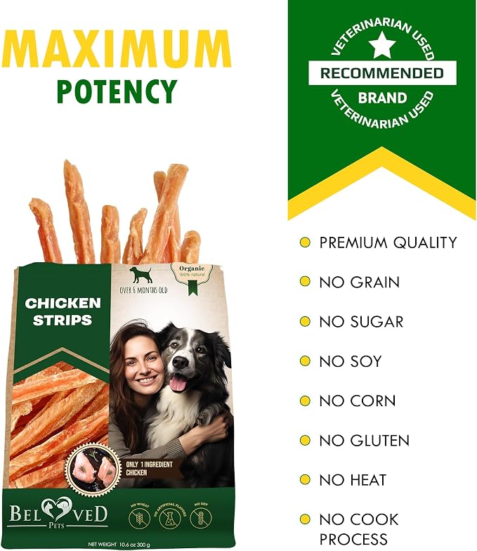 Beloved Pets Dog Treats Jerky - Human Grade Meat Sticks - Natural Pet Dried Snacks Rawhide - Free - Long Lasting Chews for Large & Small Dogs (24 oz (Pack of 1), Chicken Jerky Strips)