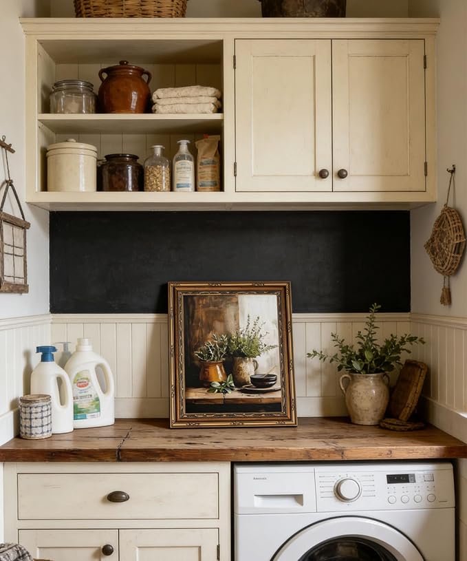 Gold Framed Wall Art Vintage Kitchen Herbs Wall Art Rustic Farmhouse Kitchen Still Life Wall Decor Picture Moody Country Cottage Botanical Poster Print for Dining Room 12x16in