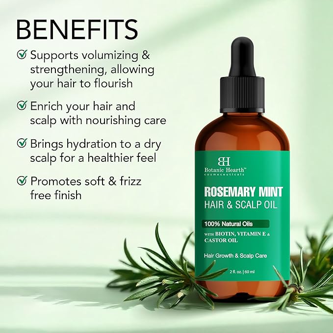 Botanic Hearth Hair Oil for Hair Growth & Hair Treatment Oils | Strengthening Dry, Frizzy, Damaged Hair & Scalp Treatment | Rosemary Mint Hair Oil – 2 Fl Oz
