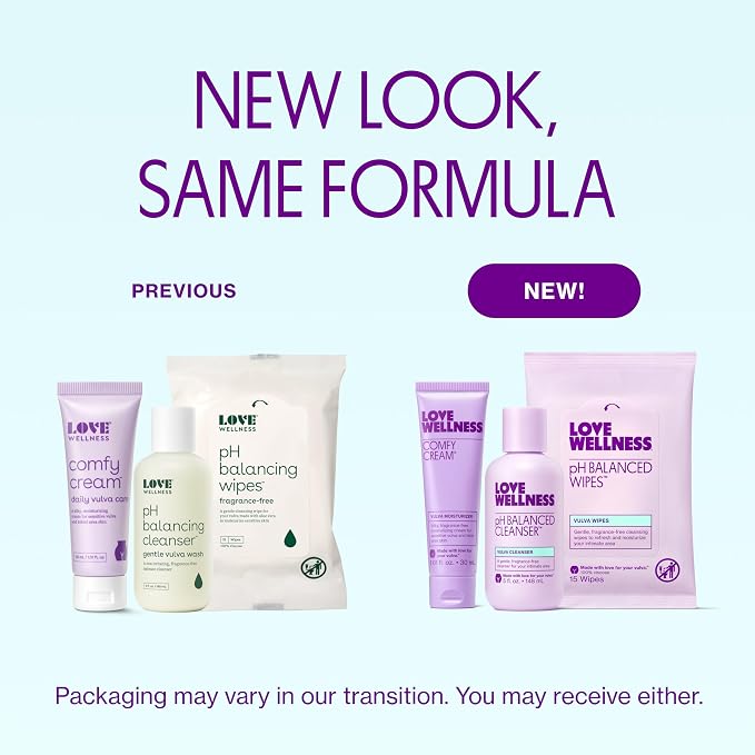 Love Wellness Skincare for Down There Bundle | Gentle pH Balanced Cleanser, Moisturizing Comfy Cream & Refreshing Wipes | Feminine Care for pH Balance, Dry & Sensitive Vulva | Fragrance-Free