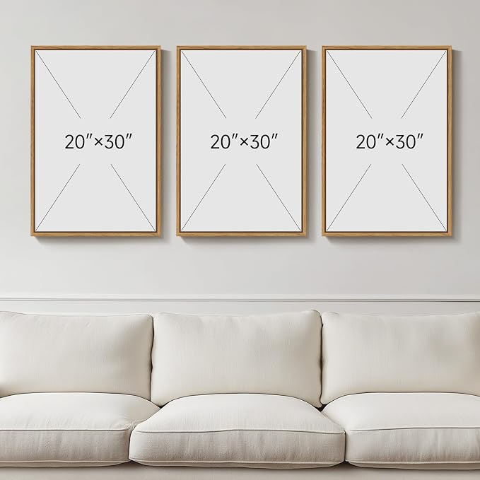 Large Framed Abstract Wall Art, Set of 3, Beige Taupe White, 20x30 In | Neutral artwork, Modern canvas prints, Wood frame, Minimalist pictures, Wall decor for living room dining bedroom hallway