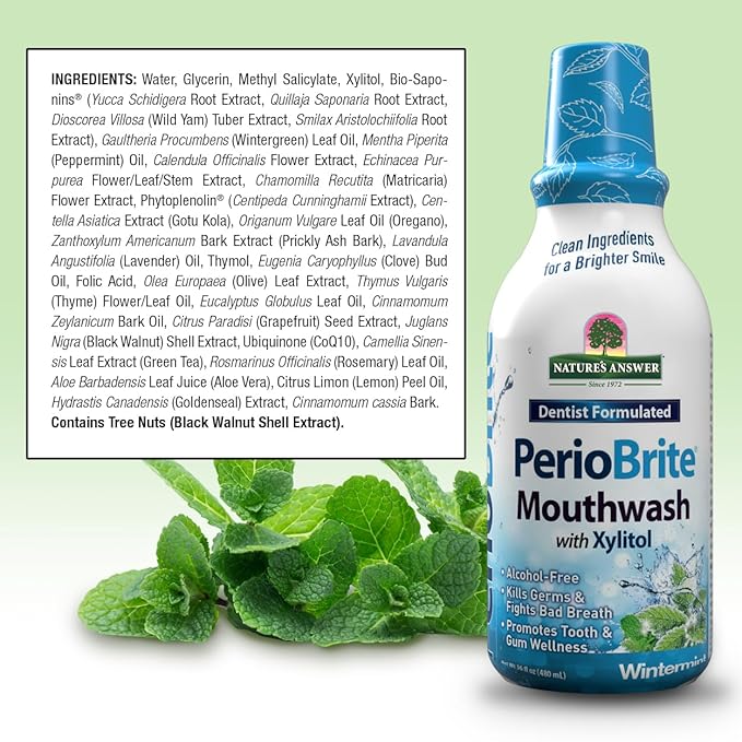 Nature's Answer Periobrite Wintermint All-Natural Mouthwash Promotes Healthy Teeth & Gums, Fights Bad Breath Flouride-Free 16oz (2 Pack)