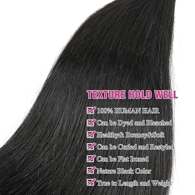 Brazilian Human Hair Bundles Straight Human Hair Bundles 100% Unprocessed Virgin Human Hair Straight Quick Weave Raw Human Hair 3 Bundles 22 24 26inch Deals Natural Black