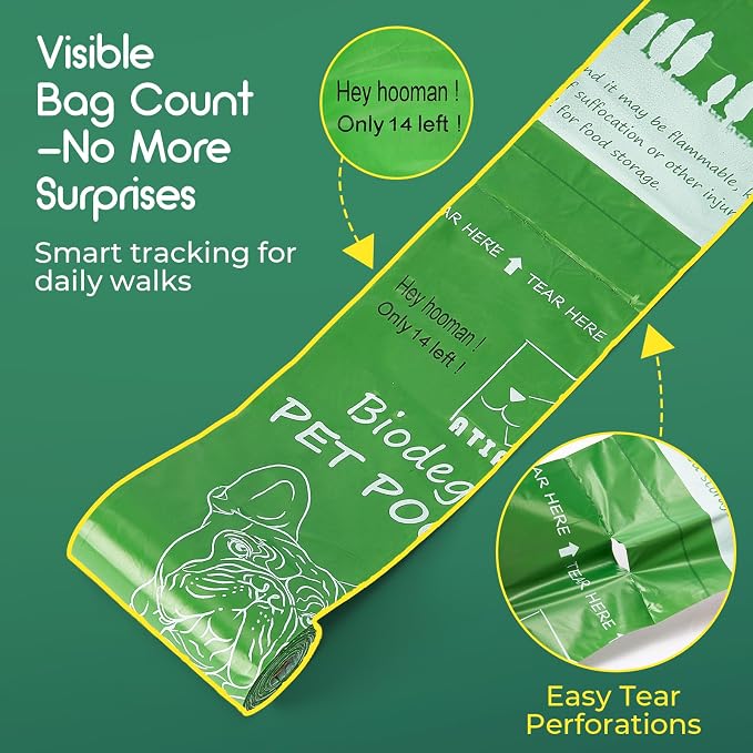 ATIFBOP Biodegradable Dog Poop Bags 360 Counts 24 Rolls, Leak Proof and Extra Thick Doggy Poop Bags (Unscented)