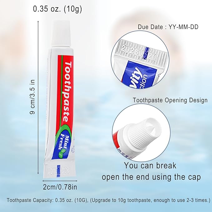 HAIFOTRVA 200 Tubes Bulk Travel Size Toothpaste,Extra Small 0.35oz Small Toothpaste Travel Size Bulk 0.8x3.5 inches Peppermint Mini Disposable Toothpaste for Hotel,Guests,Homeless,Charity