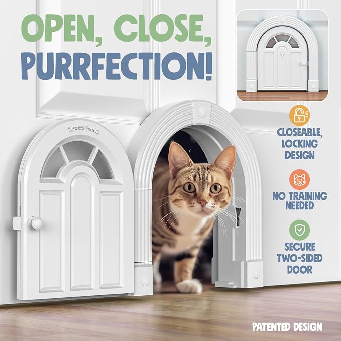 Purrfect Portal Meow Manor® Extra Large Interior Cat Door, No-Flap Pet Door for Interior Doors, Easy DIY Installation, Cat Door for Cats up to 30 lbs, White