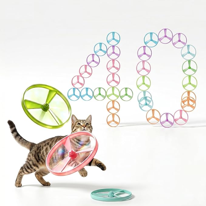 40Pcs Cat Toy Flying Discs, Interactive Cat Fetch Toy for Indoor Cats | Chasing Hunting Training Toys for Kittens & Adult Cats（40Pcs）