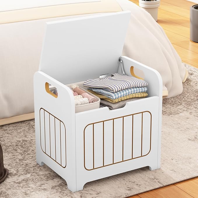 Aenuert Storage Chests, Small Cube Organizer Box,Wooden Entryway Storage (White, With Handle)