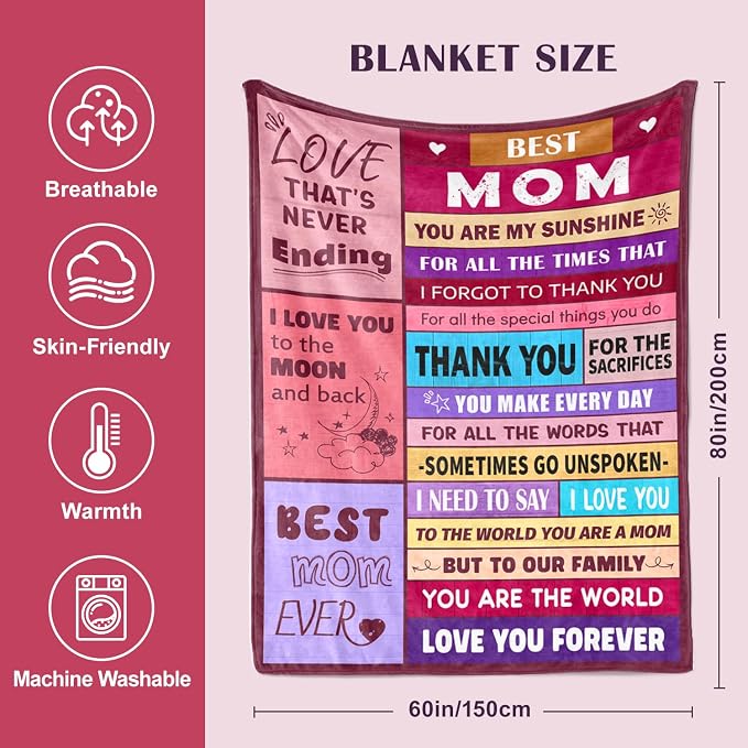 Birthday Gifts for Mom from Daughter or Son, To My Mom Blanket, 60" x 80" | Best Mom Ever Gift, I Love You Mom Gifts On Christmas, Mothers Day, Valentines Day, Anniversary