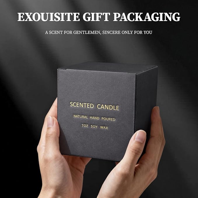 Sandalwood Candle, 7 oz Scented Candle for Men, Soy Candles for Home Scented, Masculine Jar Candle for Him, 50 Hours Burning Time Mens Candle Gift for Boyfriend, Father, Birthday Present Giving