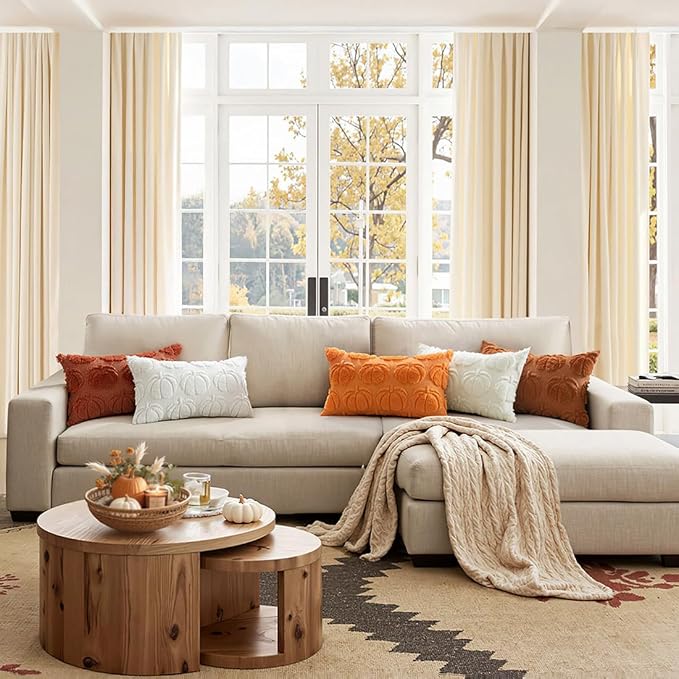 MIULEE Fall Pillow Covers Pumpkin Fall Decor Lumbar 12x20 Dark Rust | Set of 2 Fall Decorations for Home, Plush Faux Fur Farmhouse Accent Pillowcases, Porch Sofa Couch Cushion Bed Livingroom