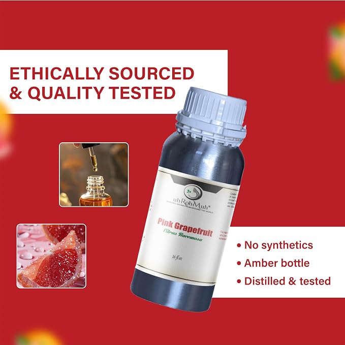 Pink Grapefruit Essential Oil Cold Pressed Citrus Paradisi Peel Oil Fresh Citrus Aroma Top Note Essential Oil for Aromatherapy Diffuser Skincare Haircare and Natural DIY Cosmetic Blends - 16 Fl Oz