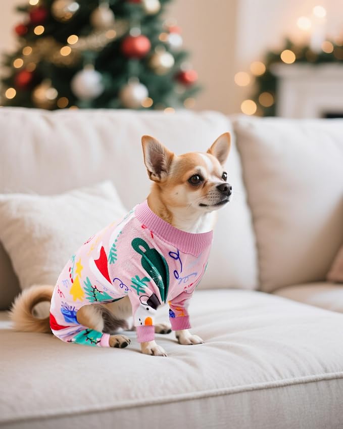 PET SHOW 4 Pack Christmas Velvet Dog Pajamas for Extra Small Dogs | Soft stretchy dogs onesies,boy girl pjs with sleeve,holiday jumpsuit costume for small pets cats,XS