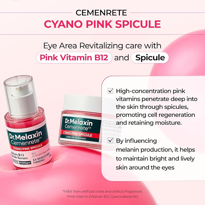 Dr.Melaxin Cyano Pink Spicule Cream with Calcium & Vitamin B12, Spicule Treatment for Dark Circles & Fine Lines, Niacinamide for Hydrating & Firming, 1.69 fl.oz