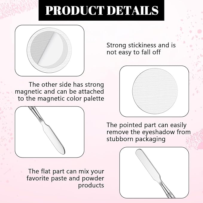 Sumind 101 Pack Metal Stickers for Eyeshadow Palette Set, Includes 1 Makeup Depotting Tool, Adhesive Empty Metal Makeup Colorful Palette Stickers (100 Pcs Round)