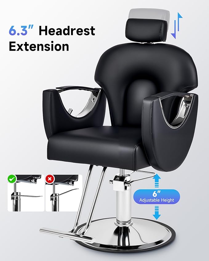 CO-Z Salon Chair for Hair Stylist, Professional Reclining Barber Chair with Hydraulic Pump, Adjustable Height, 360° Swivel, Classic Hairdressing Chair for Barbershop Beauty Spa Tattoo Shop, Black