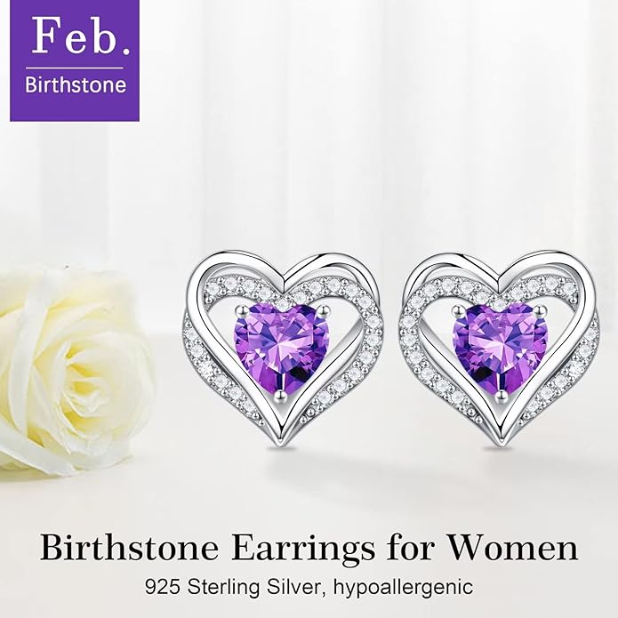 Iefil Christmas Earrings for Women, 925 Sterling Silver Birthstone Stud Earrings Birthday Gifts for Women