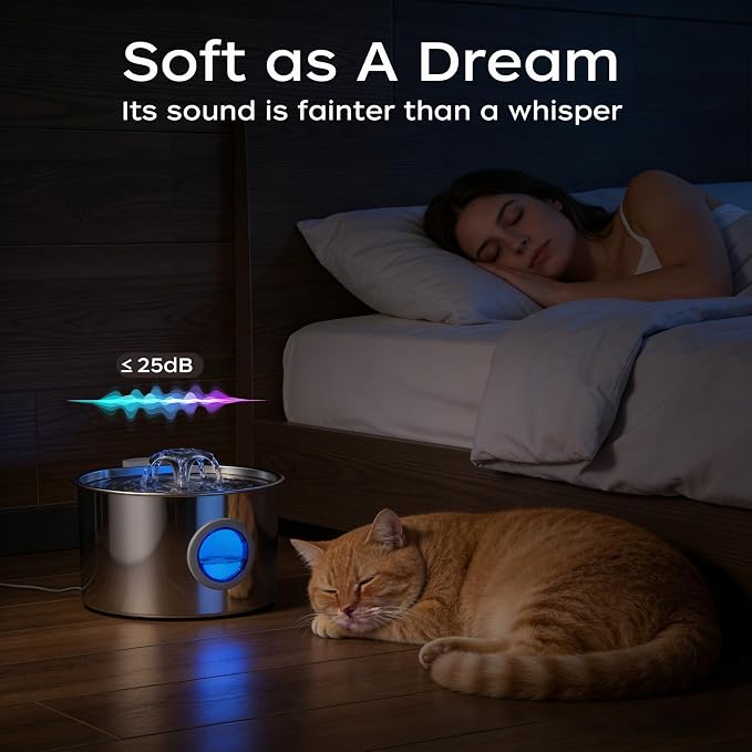 Cat Water Fountain Advanced 304 Stainless Steel 3.2L/108oz with Detachable Tank, Easy to Clean, Automatic Pet Fountain Quiet Cats Water Dispenser, Dogs (108oz Cat Fountain)