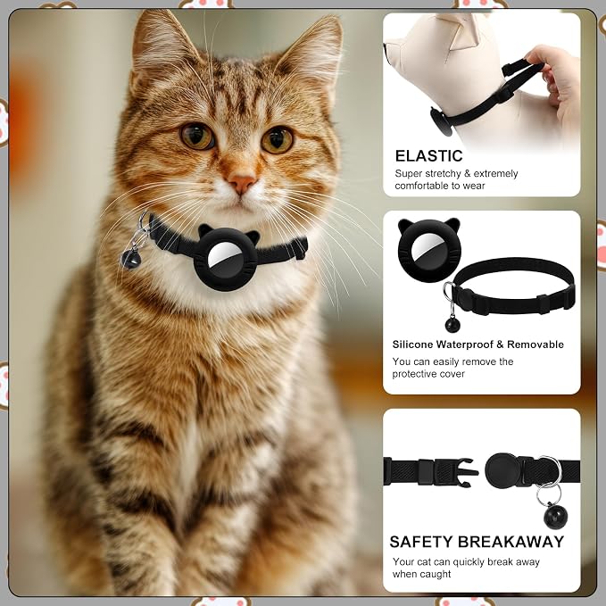 2 Pack Airtag Cat Collar Breakaway Safety Bell Nylon Adjustable