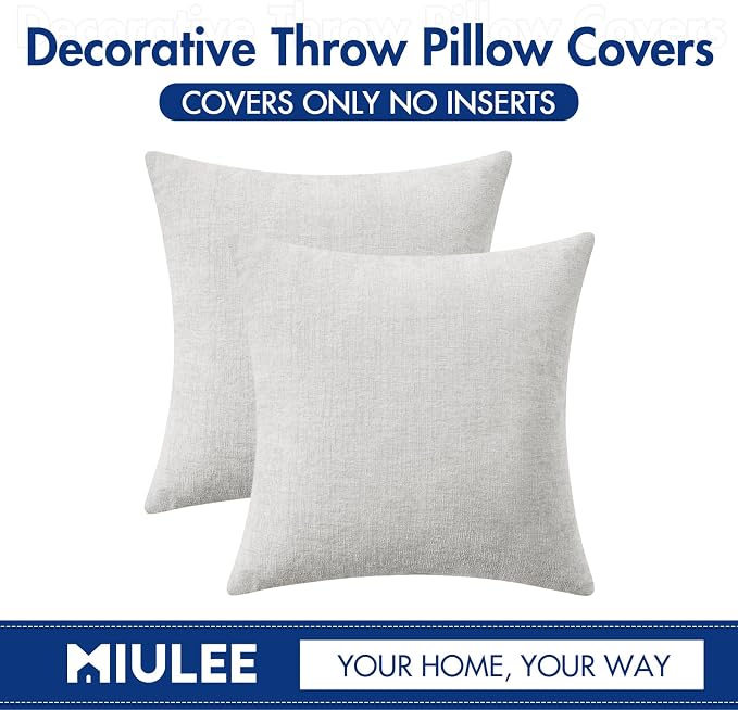 MIULEE Soft Chenille Throw Pillow Covers Light Gray 16x16 Inch Pack of 2 | Modern Home Decor, Classic Decorative Pillows, Solid Dyed Cases, Boho Couch Cushion Covers for Sofa Bed Living Room
