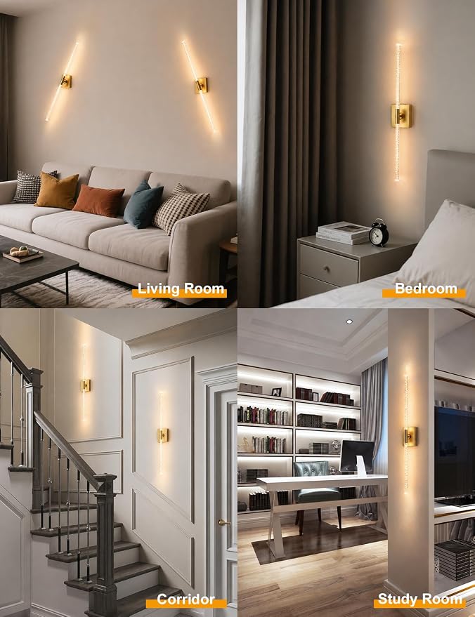Rechargeable Wall Sconces Set of 2, Gold Crystal Bubble Wireless Wall Light | 10000mAh, Remote Control, 3000K-6000K Dimmable, 360° Adjustable, Ambient Lighting for Living Room, Bedroom, Picture, Bathroom