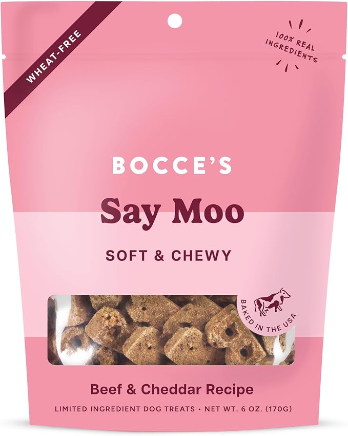 Bocce's Bakery Say Moo Soft & Chewy Dog Treats, Beef & Cheddar Flavor, 6 oz | Oven Baked, Wheat-Free Everyday Dog Treat Cookies - Made with Real, Limited Ingredients and Baked in The USA