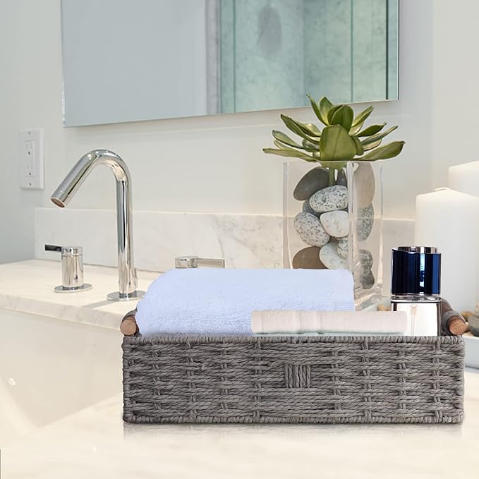 Basket for Toilet Paper Storage Baskets for Bathroom Decor Organizing | with Handle for Bedroom Home Decor and Shelves Apartment Countertop Use,Gray