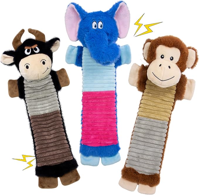 No Stuffing Dog Squeaky 3 Pack Toys, Chew with Crinkle to Large Puppy