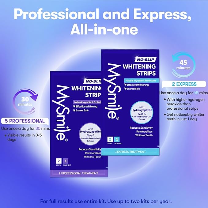 MySmile Teeth Whitening Strips, Hydroxyapatite-Infuse White Strips, Non-Sensitive Tooth Whitener with Soothing Natural Ingredients, Enamel-Safe, Residue-Free, Non-Slip (28 Count)