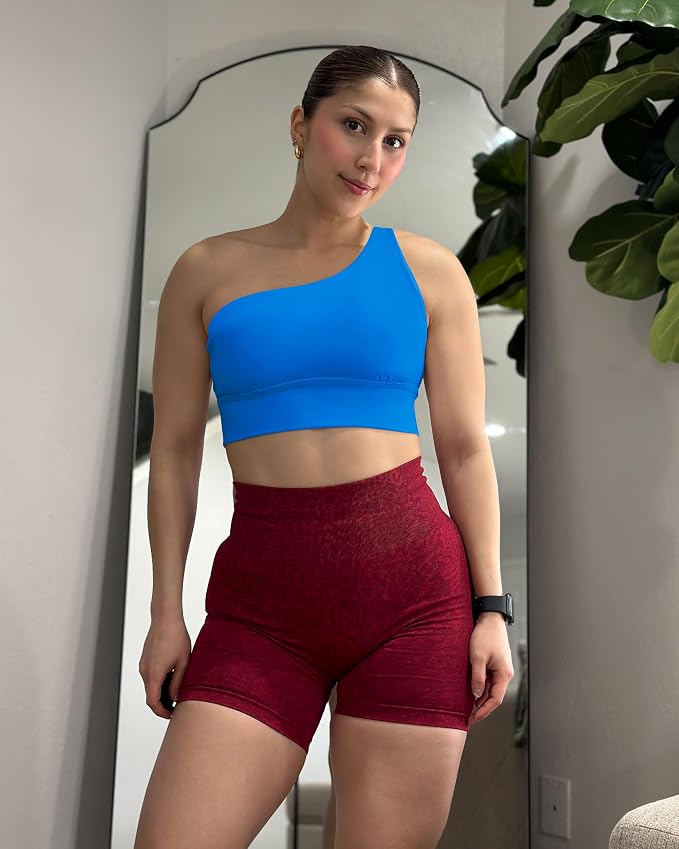 Queenie Ke Womens One Shoulder Sports Bra Left Side Strap Yoga Bras Gym Training Workout Crop Tops