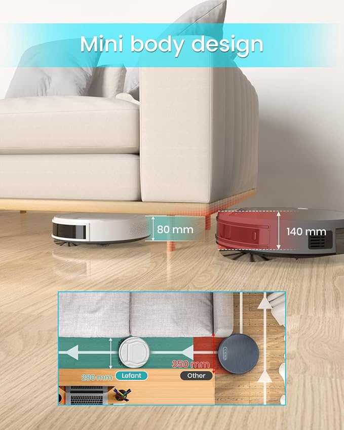Lefant M210 Pro Robot Vacuum with Powerful Suction, 6 Cleaning Modes, 120 Mins Runtime, Quiet, Self-Charging, Voice Control, Ideal for Pet Hair and Hard Floor, White