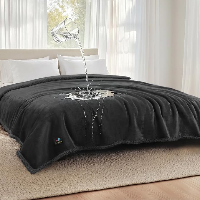 Luciphia Waterproof Blanket for Large Dog, Reversible Sherpa Bed Cover | waterproof pet blanket sherpa fleece reversible couch cover bed protector from spills scratches, Black 100" x 85"