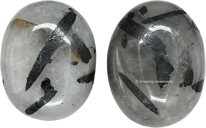 Amazing Gemstone Black Rutilated Quartz Crystals and Healing Stones - Large Palm Stone Crystals Piedra - Crystal for Good Luck, Positive Energy, Meditation - Unique Stocking Stuffers Gifts for Women