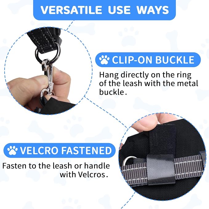 Dog Poop Bag Holder with Treat Pouch, 2 Zipper Pockets & Leash Clip