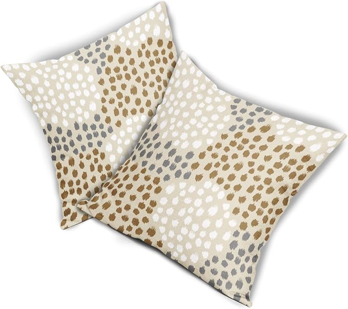 Brown White Pillow Covers 18x18 Set of 2 Boho Gray Polka Dot Throw Pillows Modern Trendy Print Decorative Outdoor Farmhouse Pillowcase Cushion Cover Linen Pillow Case Decor for Home Sofa Couch Bed