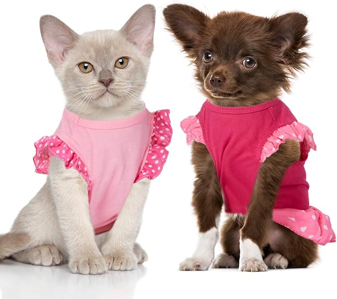 Frienda 4 Pieces Dog Dress for Small Dogs Cute Dog Costumes Puppy Shirt Skirt Dresses Pet Holiday Clothes Apparel for Cats Puppy(S)