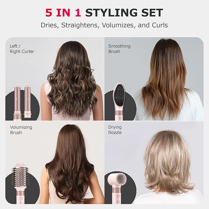 5 in 1 Hair Styler - High-Speed Air Styler, Frizz-Free Hair Brush Set, No Heat Damage Curler, Curl, Volumize, Straighten with Bag