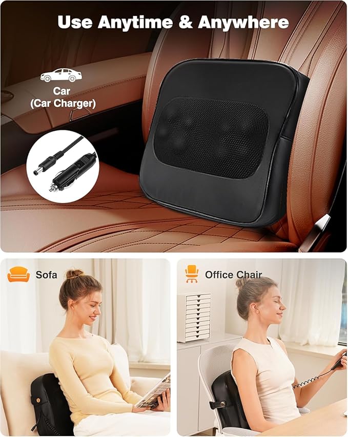 Shiatsu Back Massager with Heat - Deep Tissue 2-in-1 Kneading Chair Massage Pillow for Lower Back/Leg/Shoulder - Lumbar Support Pillow for Back Pain Relief - Christmas Gifts for Mom Dad Senior Women