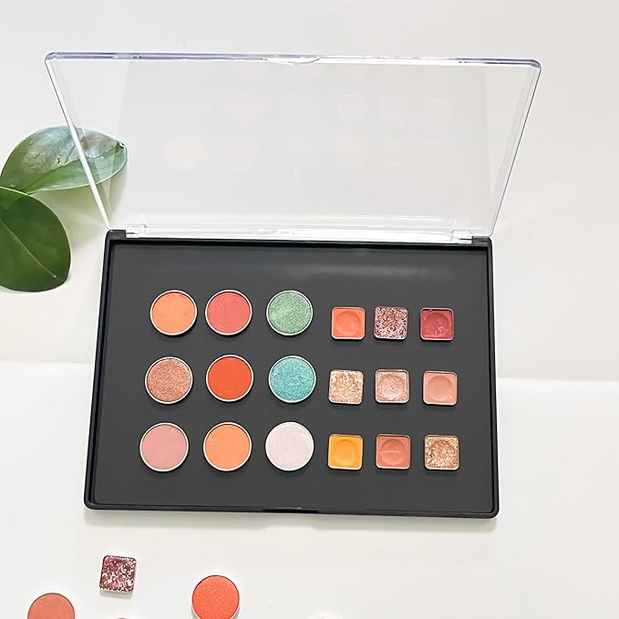2 Pack XL large Magnetic Makeup Palette with Clear Top, Empty Cosmetics Pan Dispensing Storage Box with 40pcs Metal Sticker for DIY Eyeshadow Lipstick Blush Powder- 9.25'' x6.57''