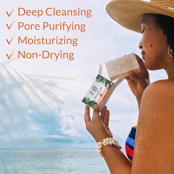 "Coco Fiji Soap Bar for Face and Body Infused With Organic Coconut Oil, Lemongrass Tangerine Essential Oil, Natural Soap for Moisturizing & Pore Purifying Skin, 7 oz, Pack Of 2 "