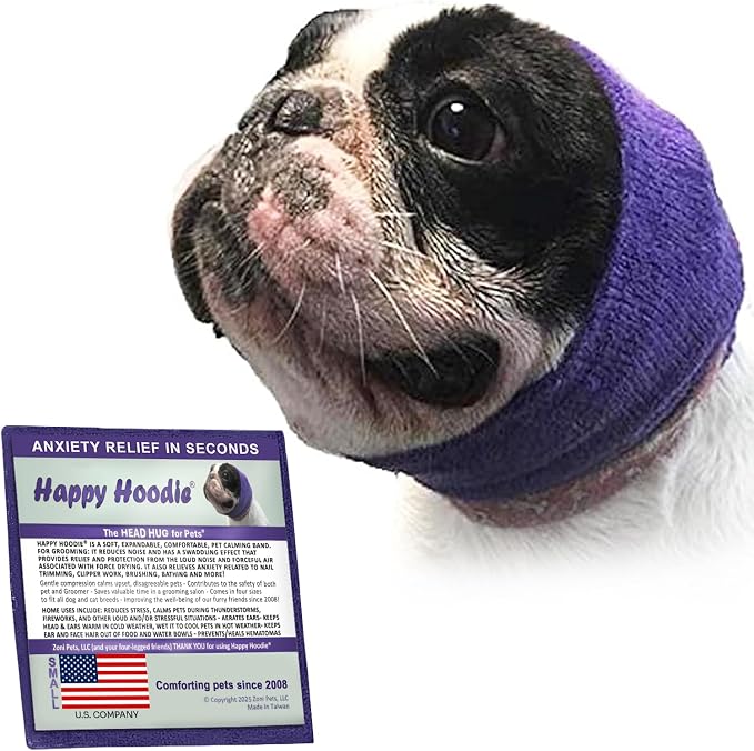 Happy Hoodie The Original Dog & Cat Calming Band - American Brand - Anxiety Relief/Noise Protection-Grooming-Thunder-Fireworks (Small, Purple) - Since 2008