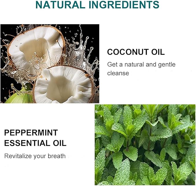 Spearmint Oil Pulling Rinse, Cold-Pressed Coconut Oil for Whitening Teeth, Peppermint Pulling Oil for Teeth and Gums, Pure Mint Mouthwash (2PCS*100ML)